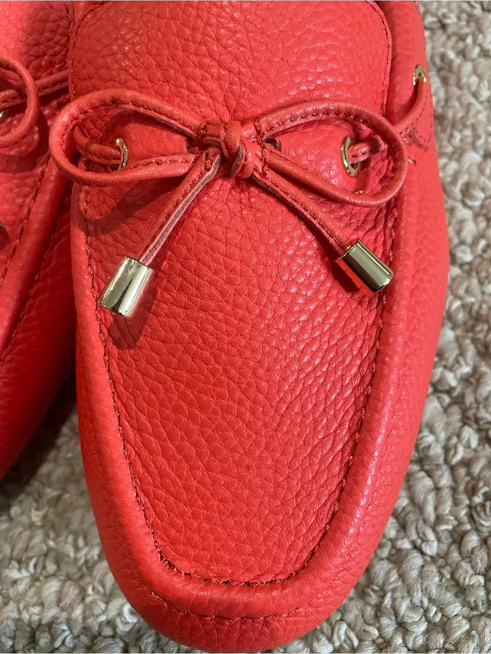 Talbots Coral Red Pebbled Leather Loafers with Bow